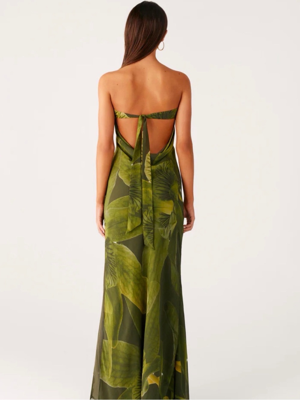 Peppermayo Nettle Maxi Dress Olive Green Floral Strapless Column - Picture 2 of 4